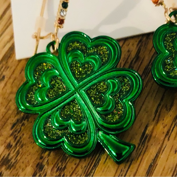 Authentic Betsey Johnson Four Leaf Clover, Shamrock Earrings W/Rhinestones NWT - Picture 9 of 11